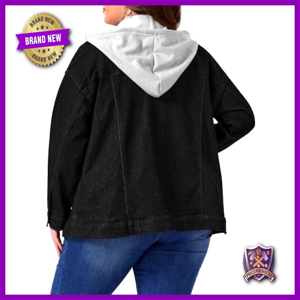 Oversized Denim Shacket with Detachable Hood Stretchy Fabric Casual Chic Y2K - Picture 4 of 6